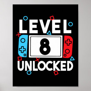 Poster Niveau 8 Débloqué Joueur 8e Anniversaire Vidéo Gam