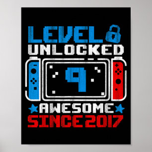 Poster Niveau 9 Débloqué Cadeau de jeu pour garçon 9ème a
