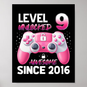 Poster Niveau 9 Débloqué Incroyable Depuis 2016 Video Gam
