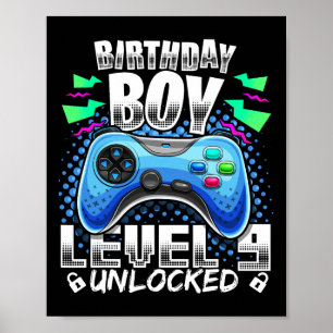Poster Niveau 9 Débloqué Jeu Vidéo 9e Anniversaire Gamer 