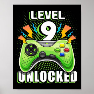 Poster Niveau 9 Débloqué Jeu Vidéo 9e Anniversaire Gamer 