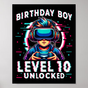 Poster Niveau Enfant 10 Débloqué 10 Ans Anniversaire Joue