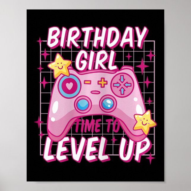 Poster Niveau Fille Déverrouillé Jeu Vidéo Anniversaire C (Devant)