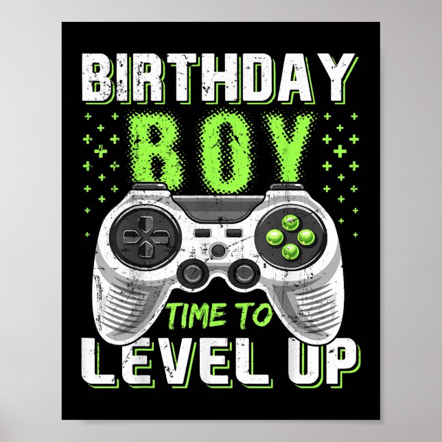 Poster Niveau Up Anniversaire Jeu vidéo pour garçon (Devant)