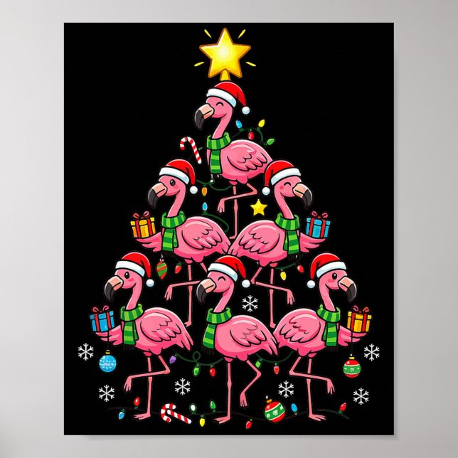 Poster Nk Flamingo Christmas Tree Santa Flamingo Holiday  (Devant)