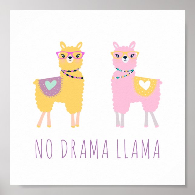 Poster No Drama Llama Mignonne Illustration (Devant)