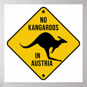 Poster No Kangaroos En Autriche Funny kangourou Yellow Si