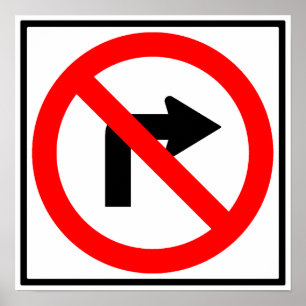 Poster No Right Turn Highway Sign