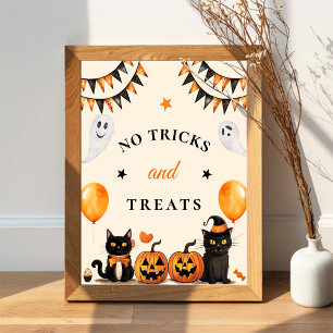 Poster " No Tricks & Traitements " Boo Black Cat Hallowee