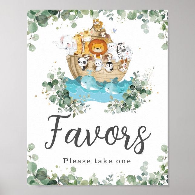 Poster Noah's Ark Green Baby shower d'anniversaire Faveur (Devant)