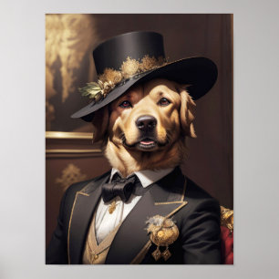 Poster Noble Retriever doré en élégante robe victorienne