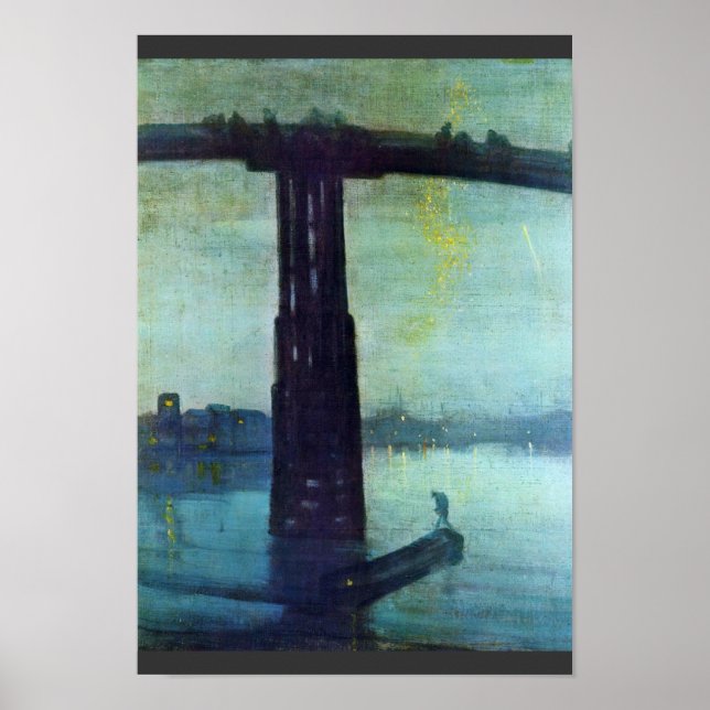Poster Nocturne En Bleu Et Or : Ancien Pont Battersea Par (Devant)