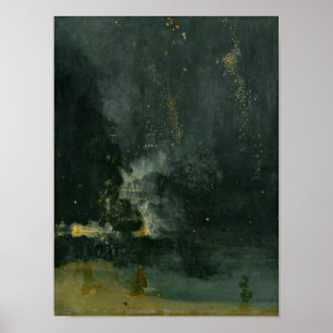 Poster Nocturne en noir et or - La fusée en chute