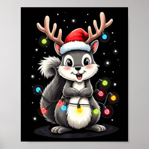 Poster Noël 2024 aux écureuils avec lumières et ampoules;