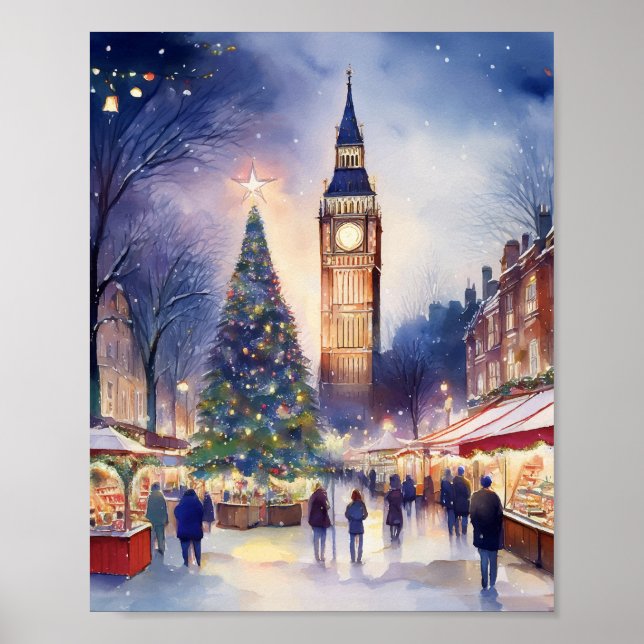 Poster Noël à London Watercolor (Devant)