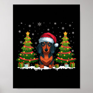 Poster Noël Arbre Lumière Dachshund Chien Santa Hat Noël