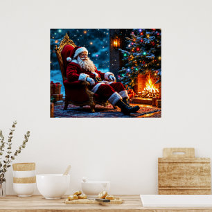 Poster Noël arbre vacances hiver art mignon Père Noël
