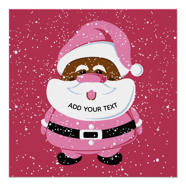 Poster Noël au Père Noël afro-américain rose mignon (Devant)