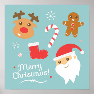 Poster Noël avec Père Noël, Reindeer, Homme en pain d'épi