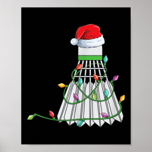 Poster Noël Badminton Cadeau Père Noël Enveloppé Dans Hol