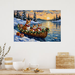 Poster Noël Bateau de Corgi Fêtes