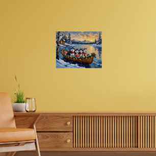 Poster Noël Bateau Vacances Malamute d'Alaska