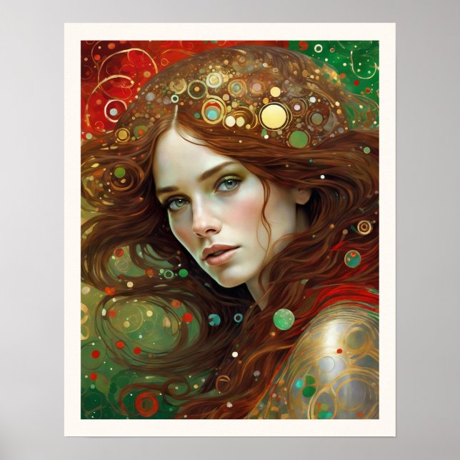 Poster Noël belle femme avec cheveux Brown (Devant)