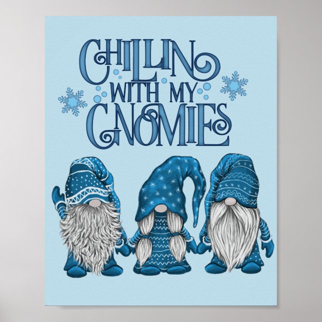 Poster Noël Bleu Hiver Trio Chillin Avec Mes Gnomes (Devant)