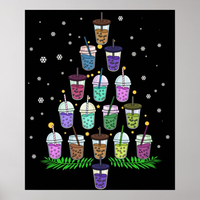 Poster Noël Boba Tea Cadeau Hommes Femmes Arbre de Noël (Devant)