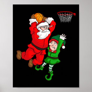 Poster Noël Bysketbyll Santa Claus Slam Dunk Elf Fun
