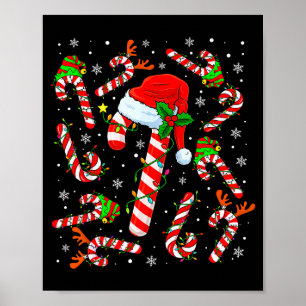 Poster Noël Canne de Bonbon Chapeau de Père Noël Renne Dr