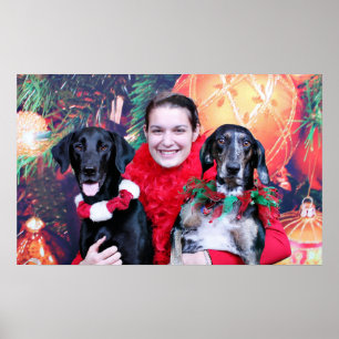 Poster Noël - Catahoula Brita et tonnelier de Labrador