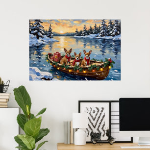 Poster Noël Chihuahua Bateau Fêtes