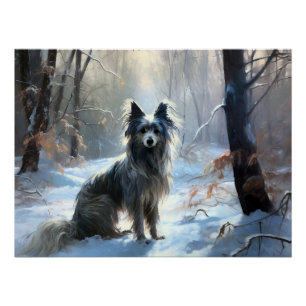 Poster Noël Chinese Crested laisse tomber la neige
