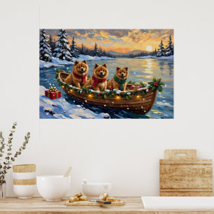 Poster Noël Chow Chow Bateau Vacances