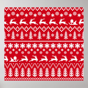 Poster Noël classique : Motif d'hiver blanc rouge