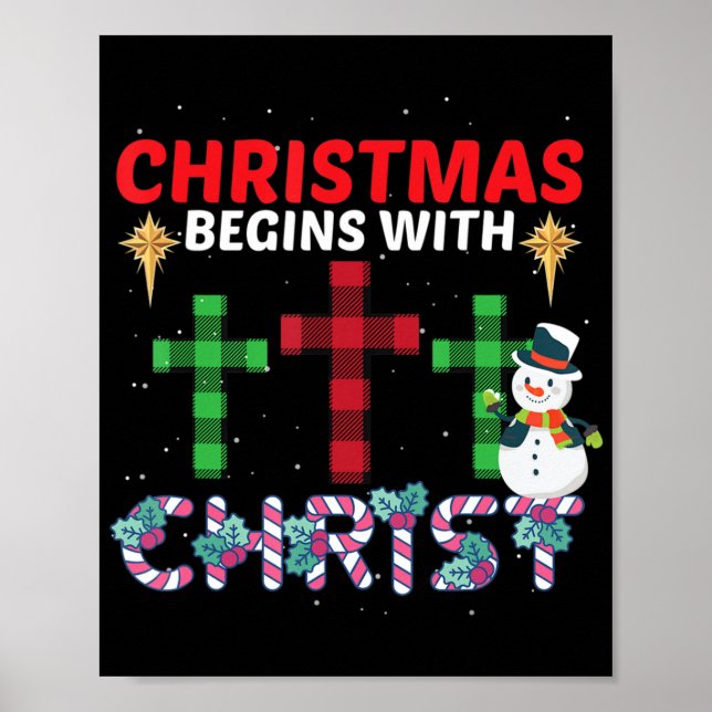Poster Noël Commence Avec Christ Snowman Christian Rel (Devant)