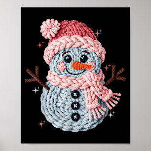 Poster Noël Crochet Faux Fil Crochet Bonhomme de Neige Dr
