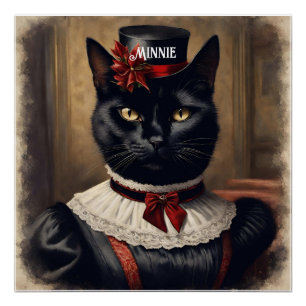 Poster Noël de chat noir rétro