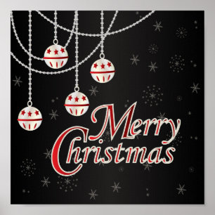 Poster Noël de noir, rouge et blanc classique Joyeux