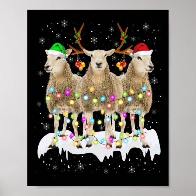 Poster Noël de Sheep Reindeer Père Noël avec des Noël lud (Devant)