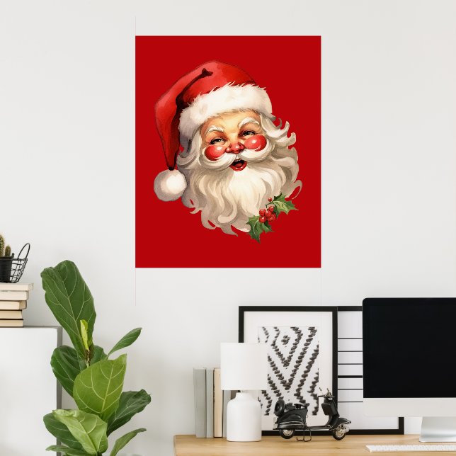 Poster Noël de style rétro Holly Jolly Santa Claus (Bureau à domicile)