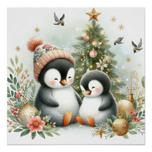 Poster Noël des pingouins
