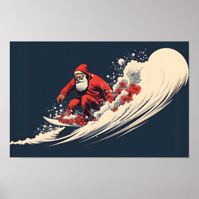 Poster Noël d'été de Surfing Père Noël (Devant)