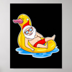 Poster Noël d'été en juillet Santa tropical sur un bain d
