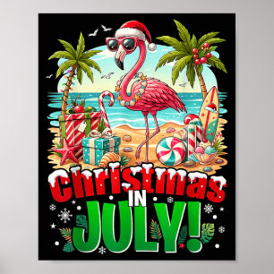 Poster Noël d'été Flamingo de plage tropical Hawaïen Femm
