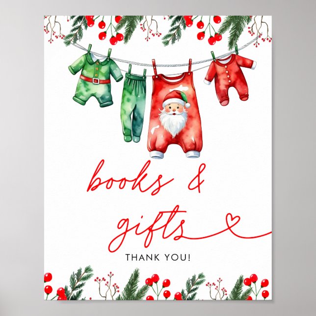 Poster Noël d'hiver Père Noël Baby showers Livres et cade (Devant)