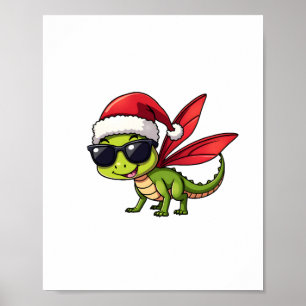 Poster Noël Dragonfly Santa Hat Funny Xmas Enfants