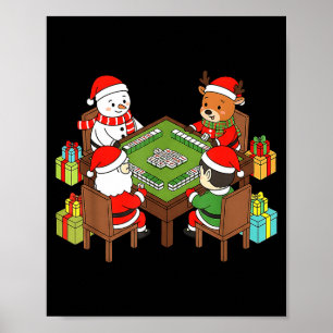 Poster Noël drôle Mahjong Santa Bonhomme de neige Elfe Re