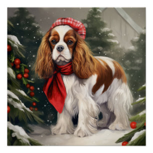 Poster Noël du chien espagnol Cavalier King Charles